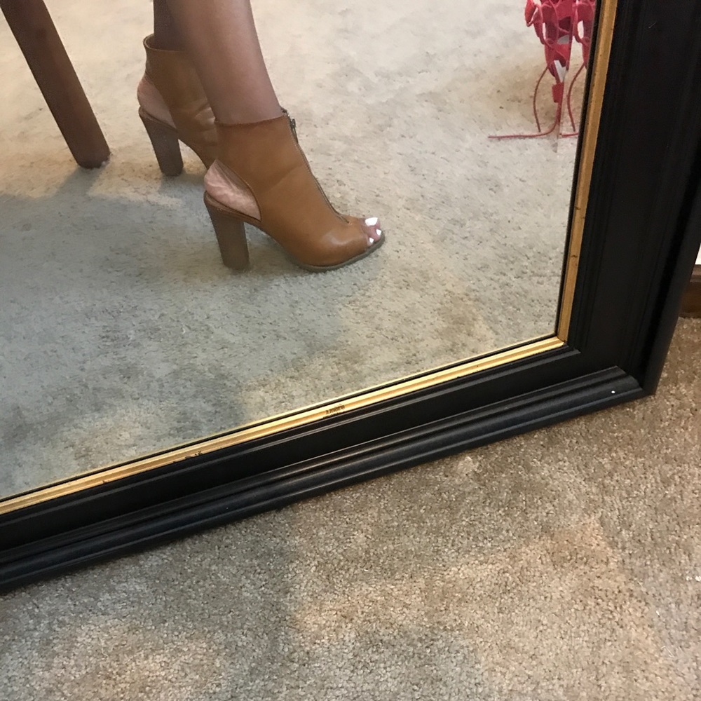 Camel peep toe booties